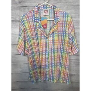NWT Taby Rainbow Pastel Gingham Plaid Shirt Size M/L